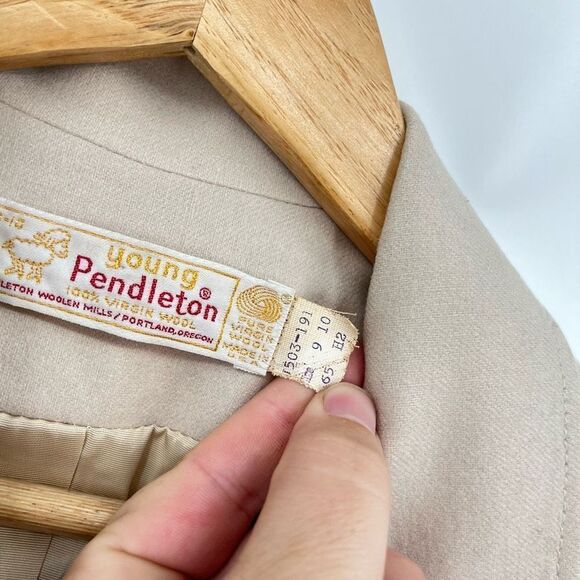 Vintage Young Pendleton Blazer Jacket Tan Wool Single Breasted Youth Kid's Sz 10 - Picture 5 of 8